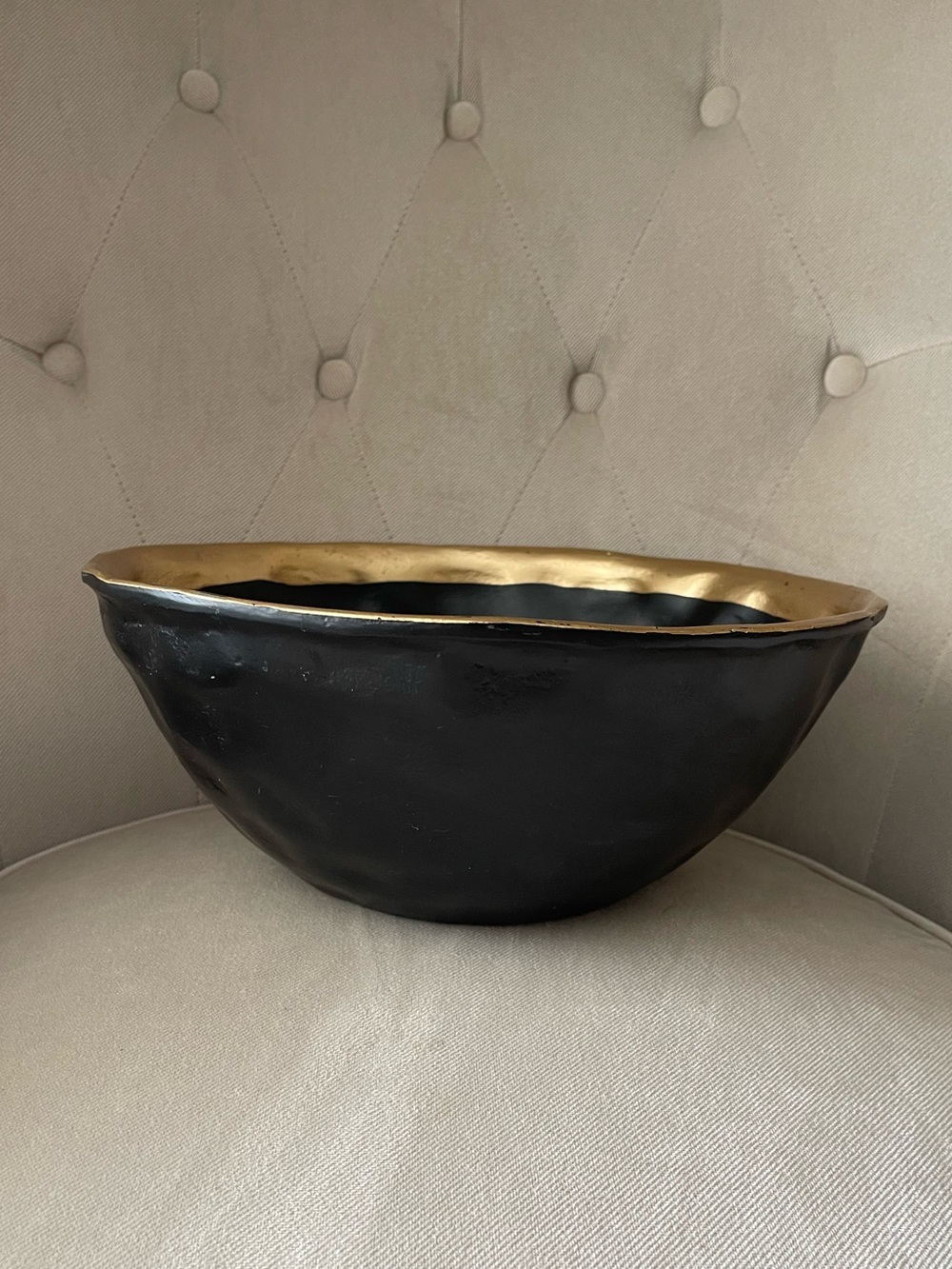 Large 15" Matte Black and Gold Decorative Centerpiece Bowl